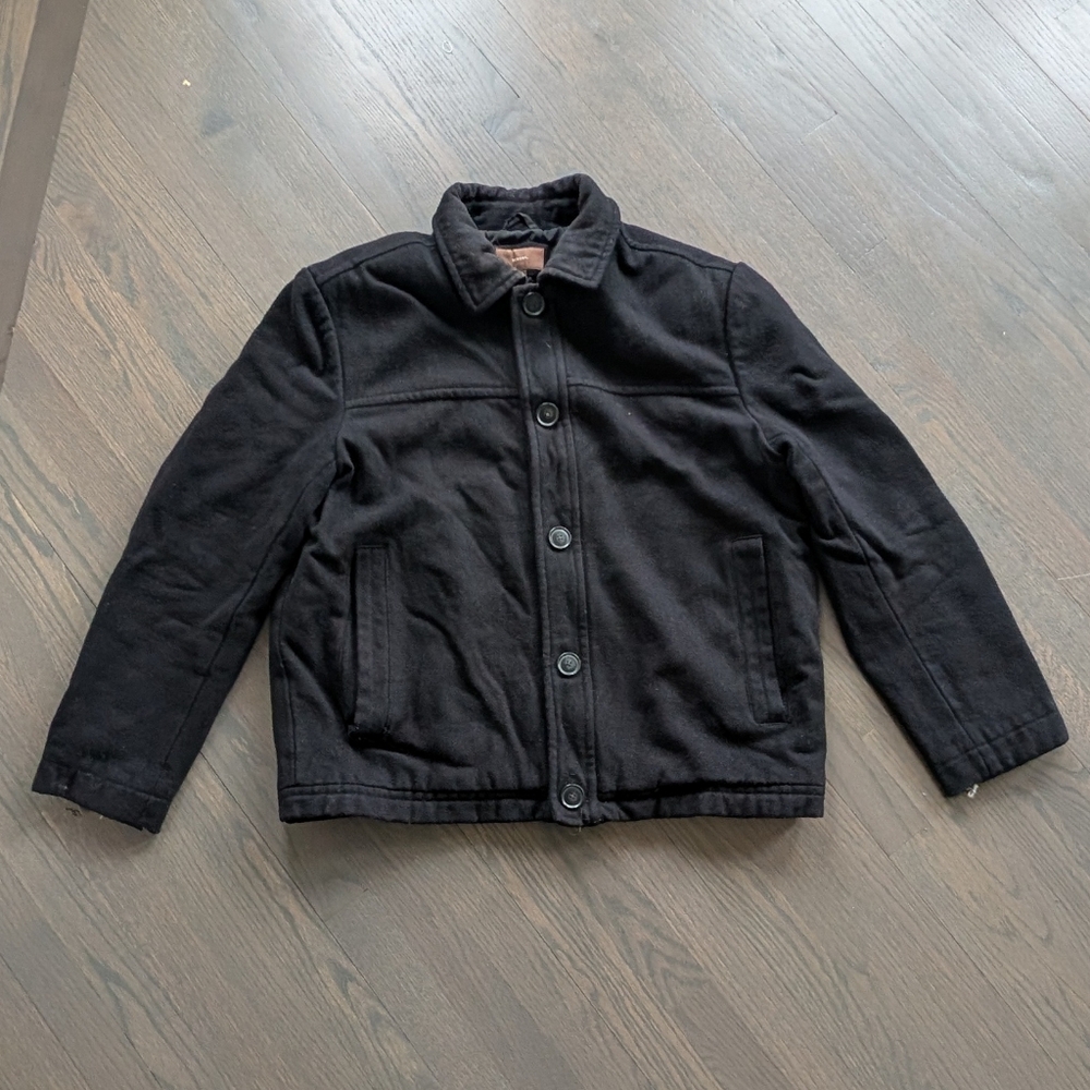 Merona Men’s Black Wool Blend Full-Zip Jacket Size L - AS IS - Damaged Cuffs